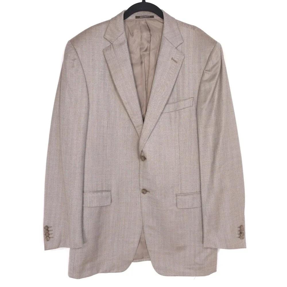 ERMENEGILDO ZEGNA Trofeo Silk Herringbone Blazer Beige Men‎ 42L SWITZERLAND